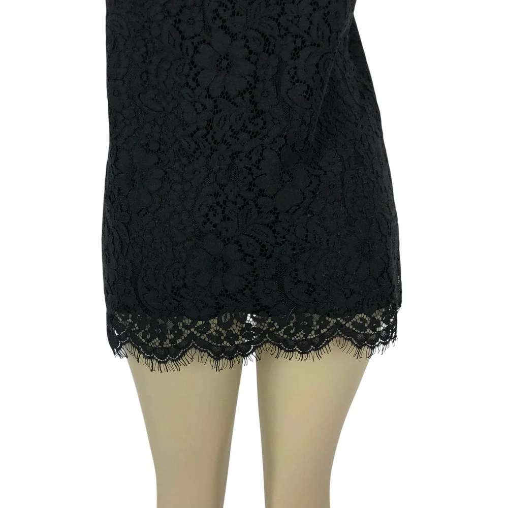Cabi Black Floral Scalloped Eyelash Lace Top Blouse Size M #3605 Business Office